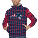 personalized new england patriots lightning strike grid blue windbreaker jacket best selling