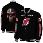 personalized new jersey devils american flag skull black varsity jacket best selling