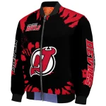 personalized new jersey devils burst splatter red bomber jacket best selling