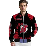 personalized new jersey devils burst splatter red bomber jacket best selling