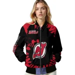 personalized new jersey devils burst splatter red bomber jacket best selling