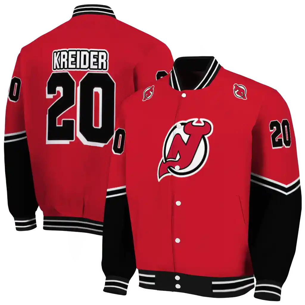 personalized new jersey devils chevron style red varsity jacket fashion forward personalized new jersey devils chevron style red varsity jacket fashion forward