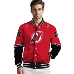 personalized new jersey devils chevron style red varsity jacket best selling