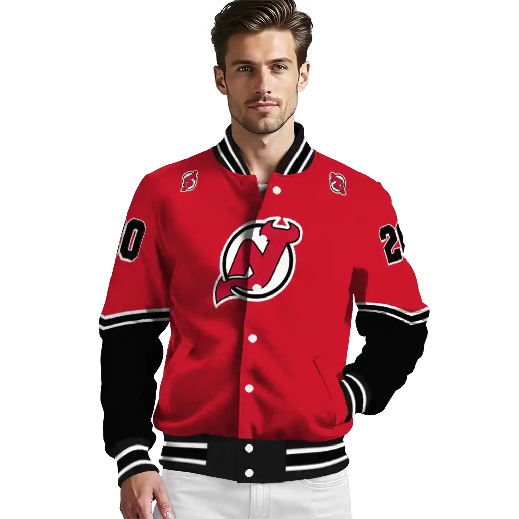 personalized new jersey devils chevron style red varsity jacket high quality personalized new jersey devils chevron style red varsity jacket high quality