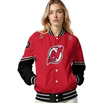 personalized new jersey devils chevron style red varsity jacket best selling