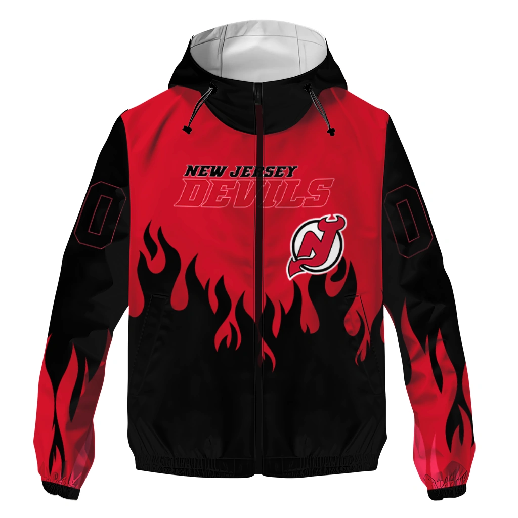 personalized new jersey devils flame trim red black windbreaker jacket best selling personalized new jersey devils flame trim red black windbreaker jacket best selling