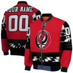 personalized new jersey devils skull stripe red black bomber jacket best selling