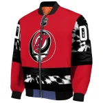personalized new jersey devils skull stripe red black bomber jacket best selling