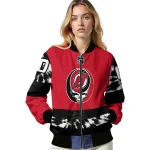 personalized new jersey devils skull stripe red black bomber jacket best selling