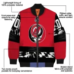 personalized new jersey devils skull stripe red black bomber jacket best selling