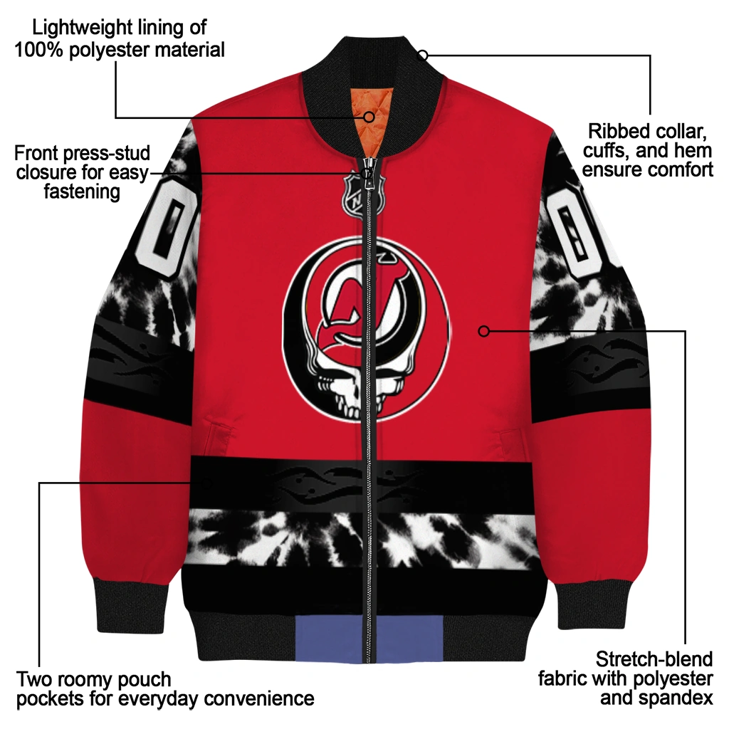 personalized new jersey devils skull stripe red black bomber jacket new arrival personalized new jersey devils skull stripe red black bomber jacket new arrival