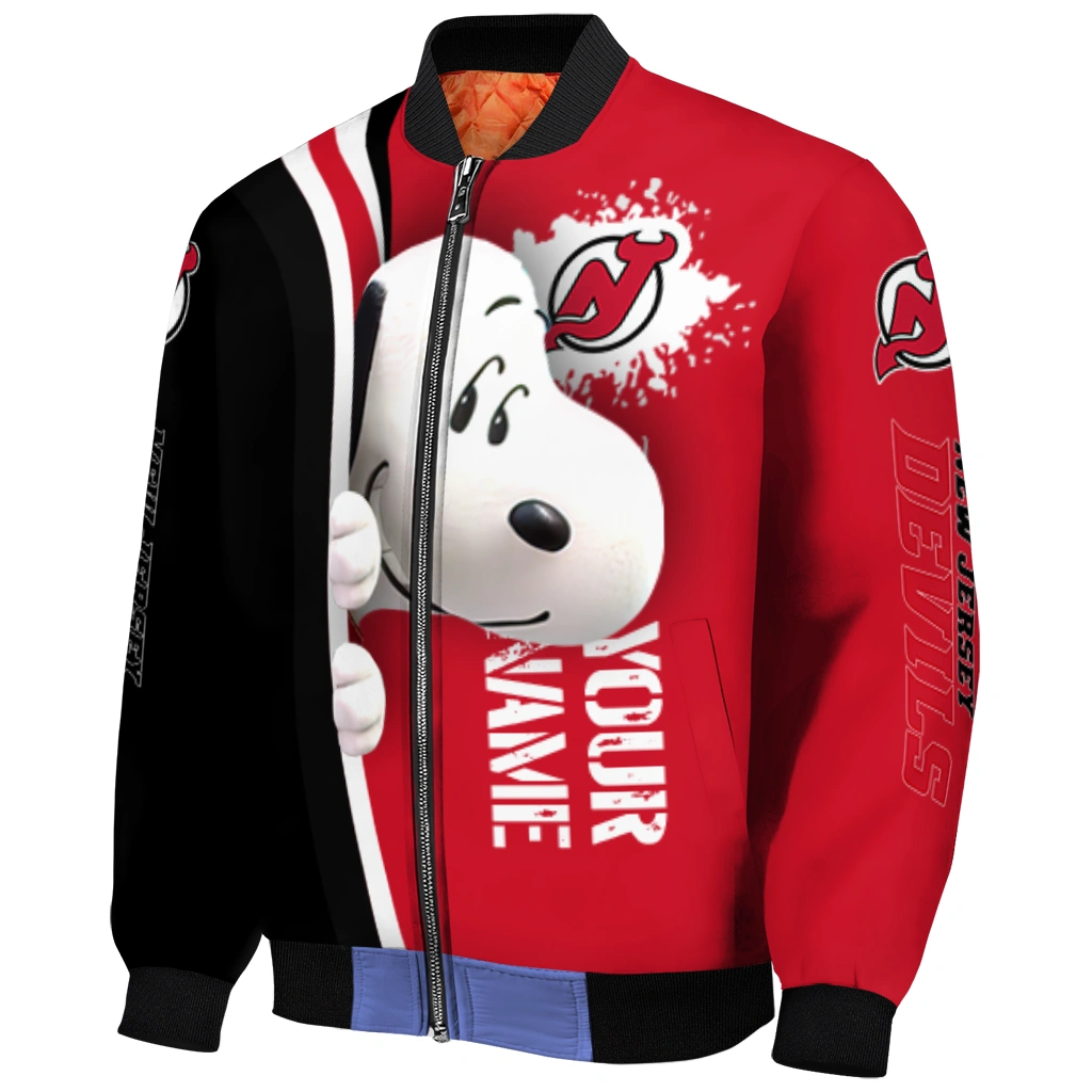 personalized new jersey devils snoopy head red bomber jacket fashion forward personalized new jersey devils snoopy head red bomber jacket fashion forward
