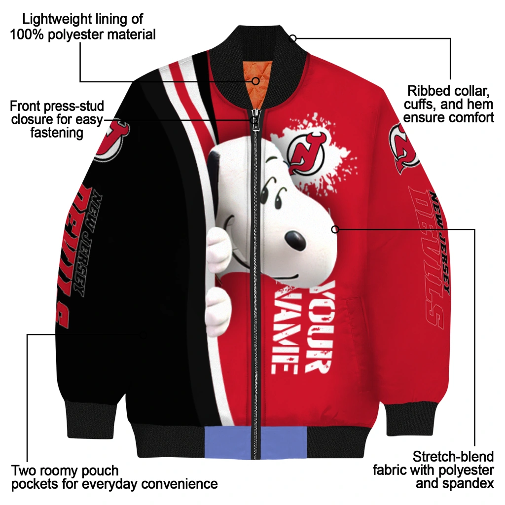 personalized new jersey devils snoopy head red bomber jacket new arrival personalized new jersey devils snoopy head red bomber jacket new arrival