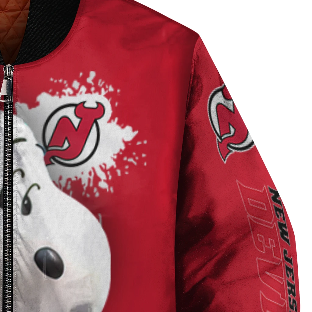 personalized new jersey devils snoopy head red bomber jacket premium grade personalized new jersey devils snoopy head red bomber jacket premium grade