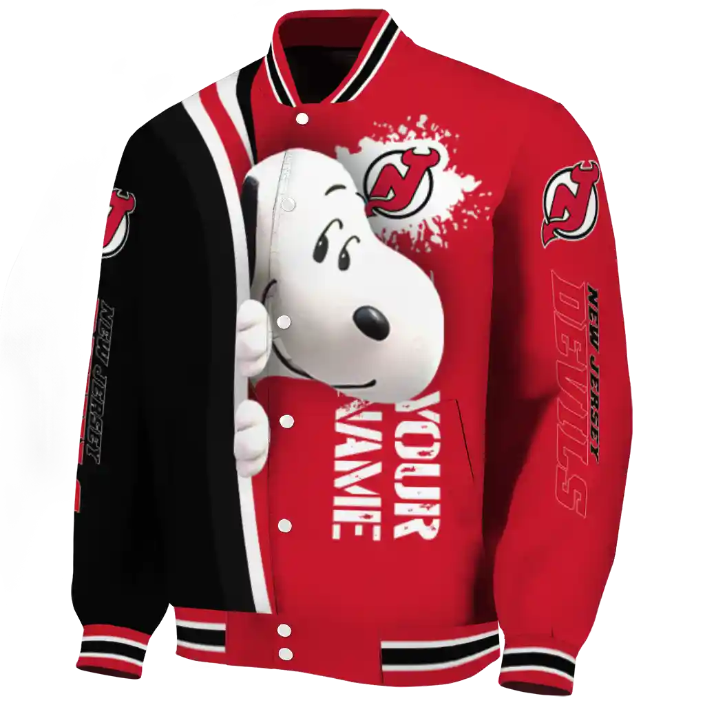 personalized new jersey devils snoopy head red varsity jacket best selling personalized new jersey devils snoopy head red varsity jacket best selling