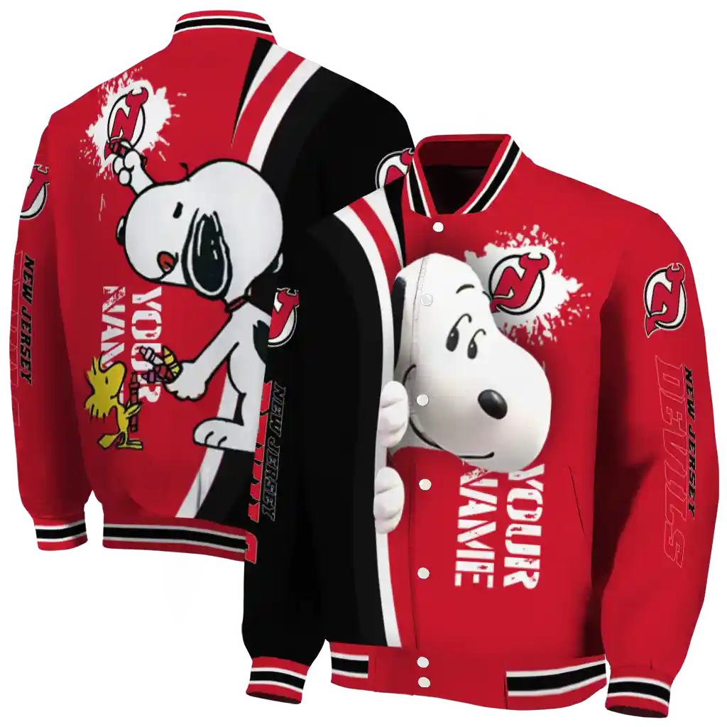 personalized new jersey devils snoopy head red varsity jacket fashion forward personalized new jersey devils snoopy head red varsity jacket fashion forward