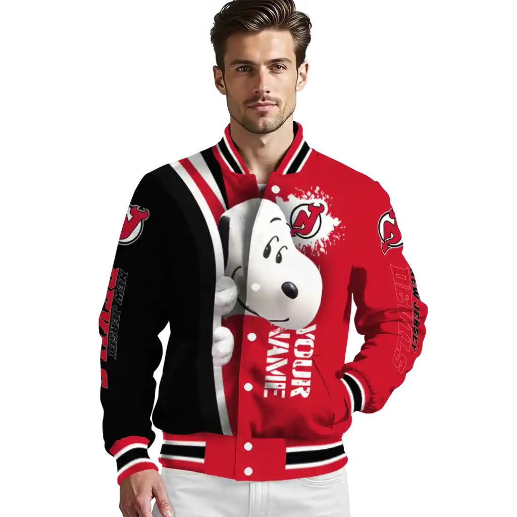 personalized new jersey devils snoopy head red varsity jacket high quality personalized new jersey devils snoopy head red varsity jacket high quality