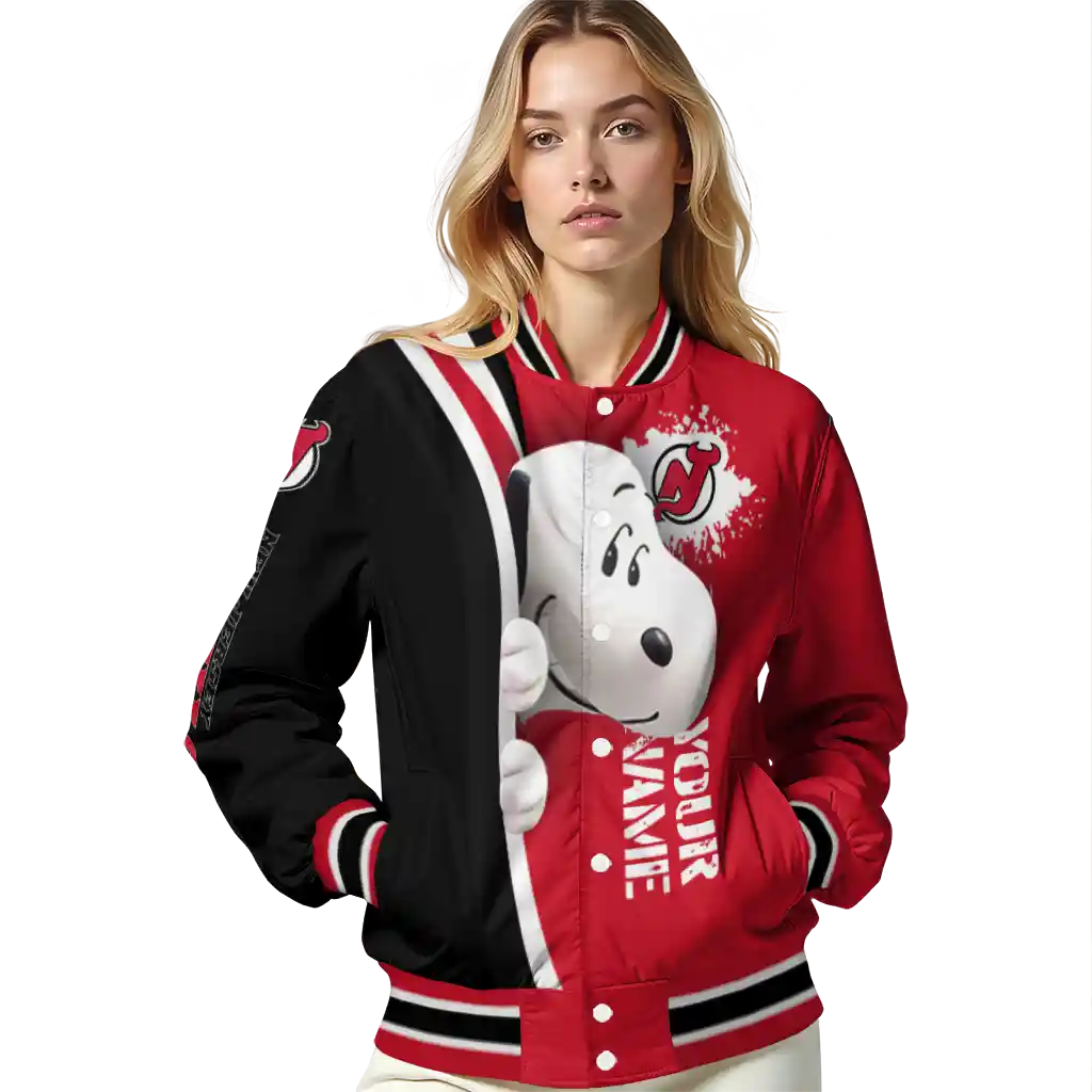 personalized new jersey devils snoopy head red varsity jacket latest model personalized new jersey devils snoopy head red varsity jacket latest model