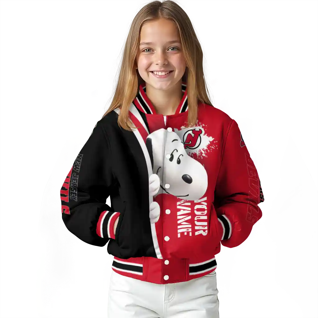 personalized new jersey devils snoopy head red varsity jacket top rated personalized new jersey devils snoopy head red varsity jacket top rated