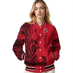 personalized new jersey devils tribal deer art red varsity jacket best selling