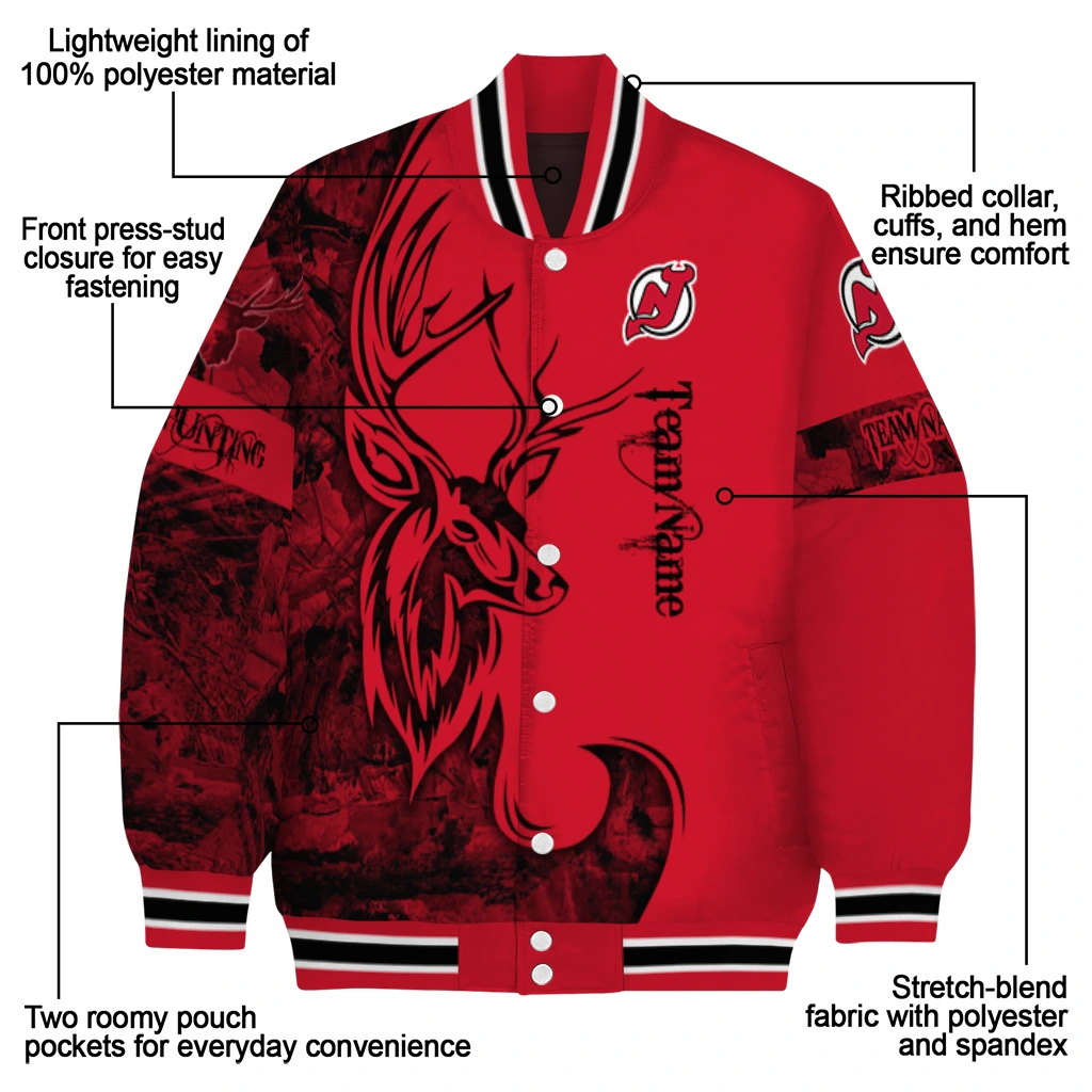 personalized new jersey devils tribal deer art red varsity jacket new arrival personalized new jersey devils tribal deer art red varsity jacket new arrival