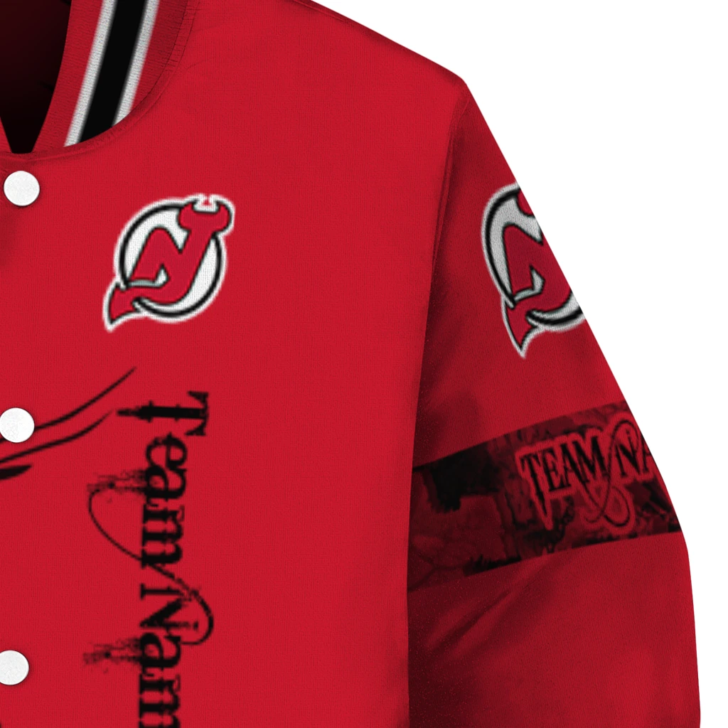 personalized new jersey devils tribal deer art red varsity jacket premium grade personalized new jersey devils tribal deer art red varsity jacket premium grade
