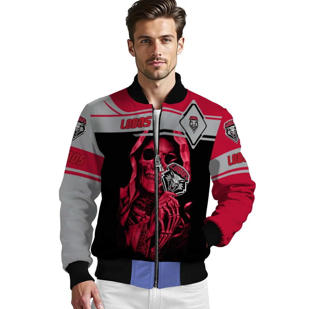 personalized new mexico lobos reaper hands red black bomber jacket high quality personalized new mexico lobos reaper hands red black bomber jacket high quality