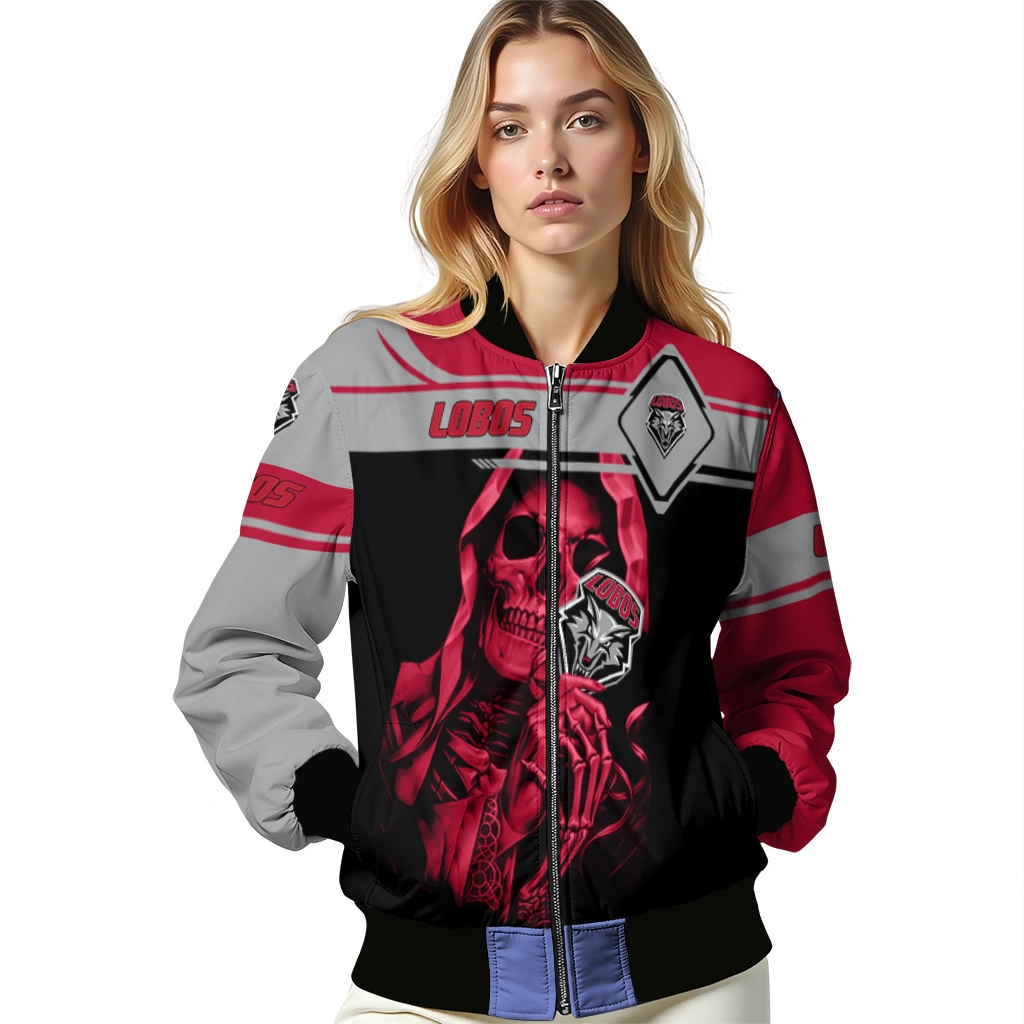 personalized new mexico lobos reaper hands red black bomber jacket latest model personalized new mexico lobos reaper hands red black bomber jacket latest model