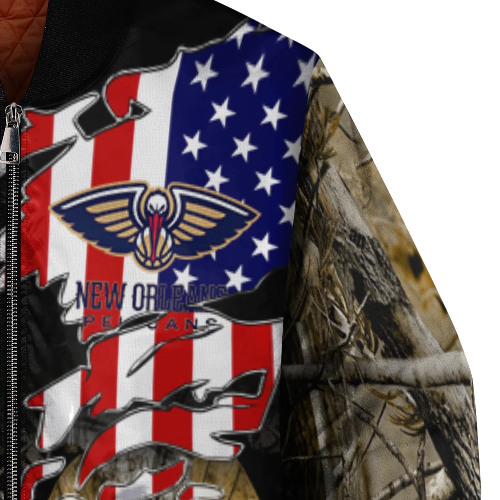 personalized new orleans pelicans patriot deer camouflage bomber jacket premium grade personalized new orleans pelicans patriot deer camouflage bomber jacket premium grade