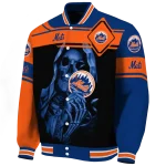 personalized new york mets reaper hands blue black varsity jacket best selling
