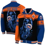 personalized new york mets reaper hands blue black varsity jacket best selling