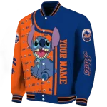 personalized new york mets stitch laughing blue varsity jacket best selling