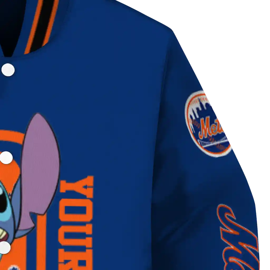 personalized new york mets stitch laughing blue varsity jacket premium grade personalized new york mets stitch laughing blue varsity jacket premium grade