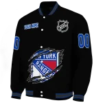 personalized new york rangers claw cut black varsity jacket best selling