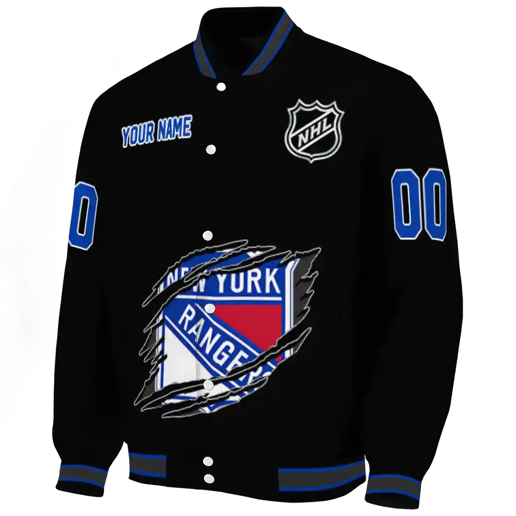 personalized new york rangers claw cut black varsity jacket best selling personalized new york rangers claw cut black varsity jacket best selling