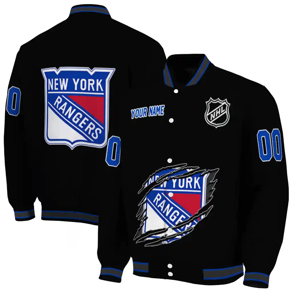 personalized new york rangers claw cut black varsity jacket fashion forward personalized new york rangers claw cut black varsity jacket fashion forward