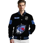 personalized new york rangers claw cut black varsity jacket best selling