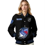 personalized new york rangers claw cut black varsity jacket best selling