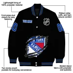 personalized new york rangers claw cut black varsity jacket best selling