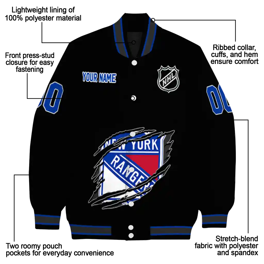personalized new york rangers claw cut black varsity jacket new arrival personalized new york rangers claw cut black varsity jacket new arrival