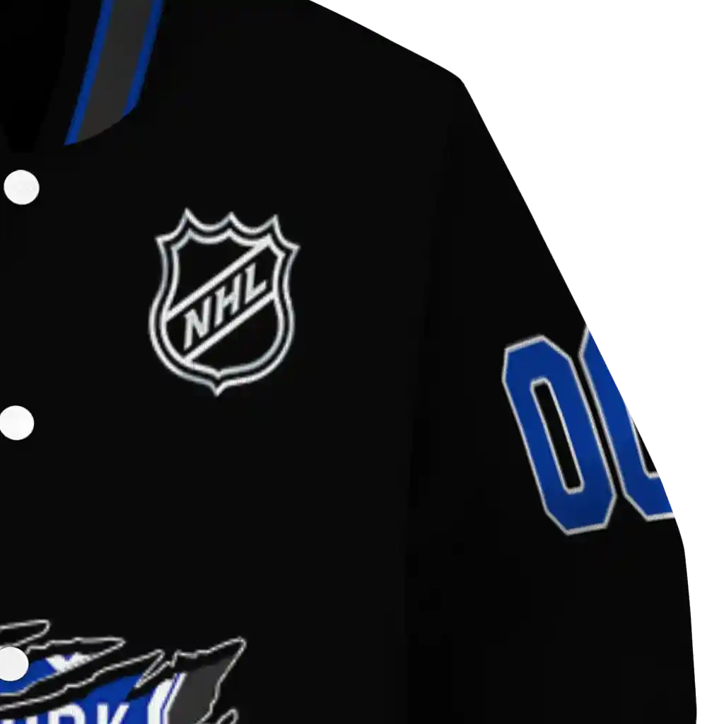 personalized new york rangers claw cut black varsity jacket premium grade personalized new york rangers claw cut black varsity jacket premium grade