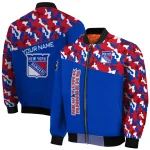 personalized new york rangers flag scratch effect blue bomber jacket best selling