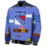 personalized new york rangers mario blocks blue black varsity jacket best selling