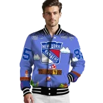 personalized new york rangers mario blocks blue black varsity jacket best selling