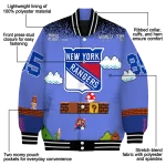 personalized new york rangers mario blocks blue black varsity jacket best selling