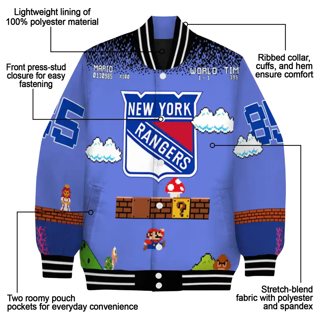 personalized new york rangers mario blocks blue black varsity jacket new arrival personalized new york rangers mario blocks blue black varsity jacket new arrival