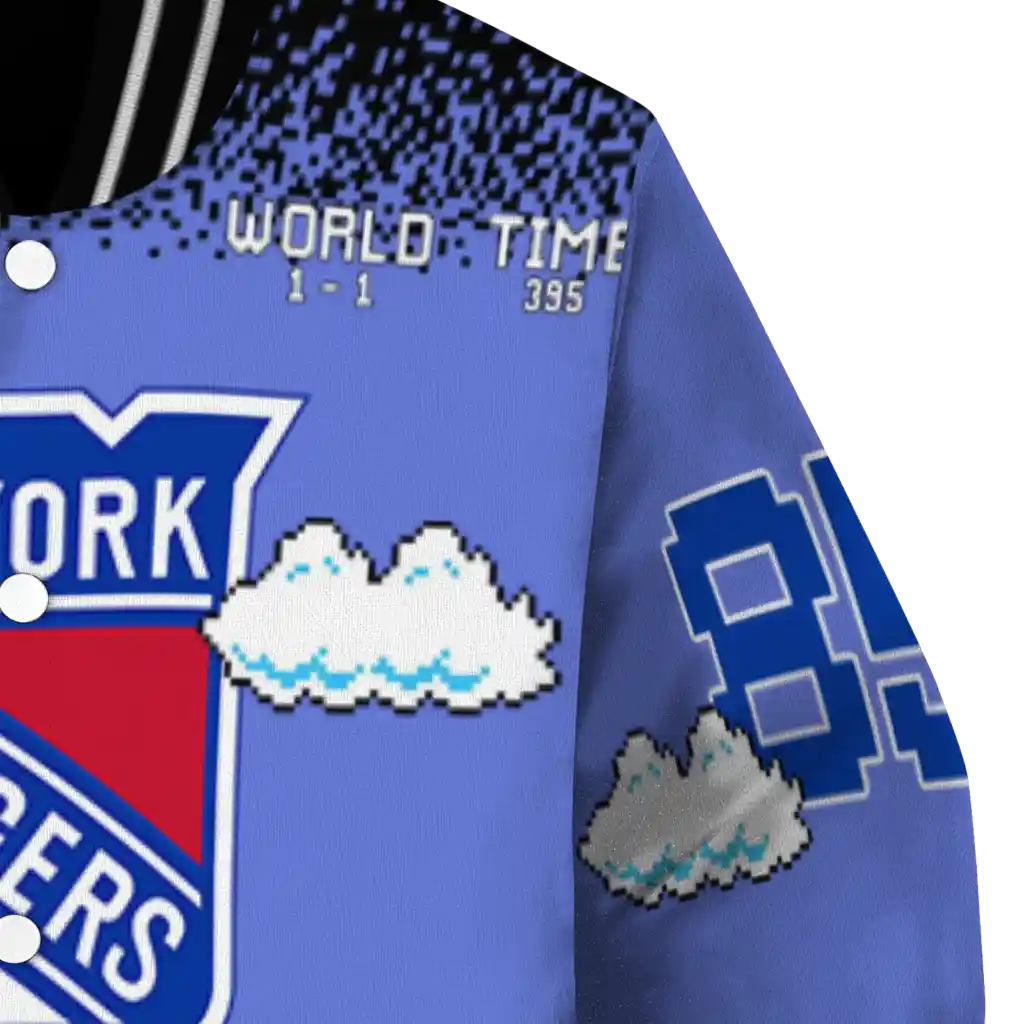 personalized new york rangers mario blocks blue black varsity jacket premium grade personalized new york rangers mario blocks blue black varsity jacket premium grade