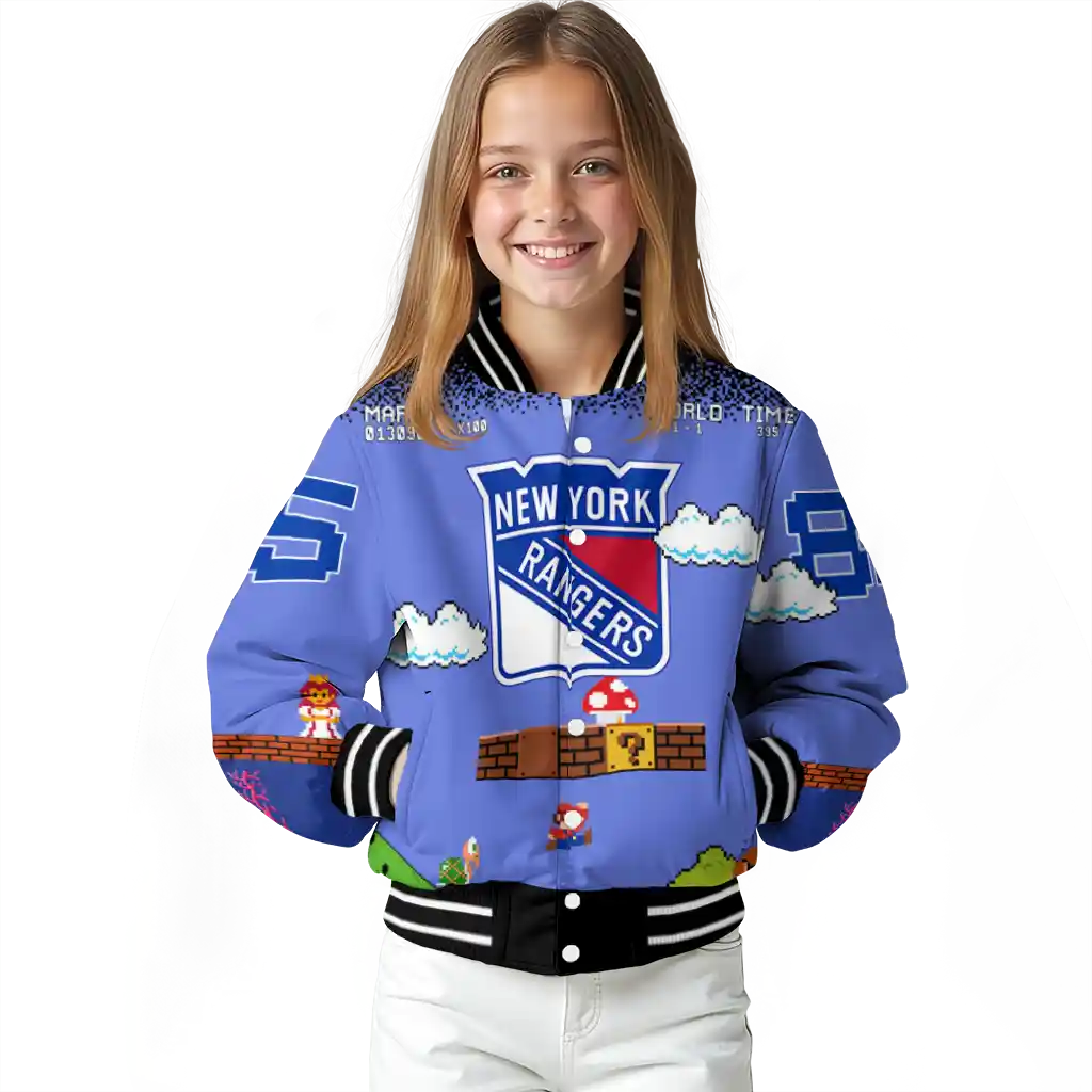 personalized new york rangers mario blocks blue black varsity jacket top rated personalized new york rangers mario blocks blue black varsity jacket top rated
