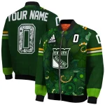 personalized new york rangers shamrock vortex green bomber jacket best selling