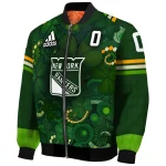 personalized new york rangers shamrock vortex green bomber jacket best selling